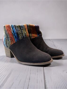 Tom’s Sweater Knit Ankle Boot Suede Black Booties with Multicolor BT16